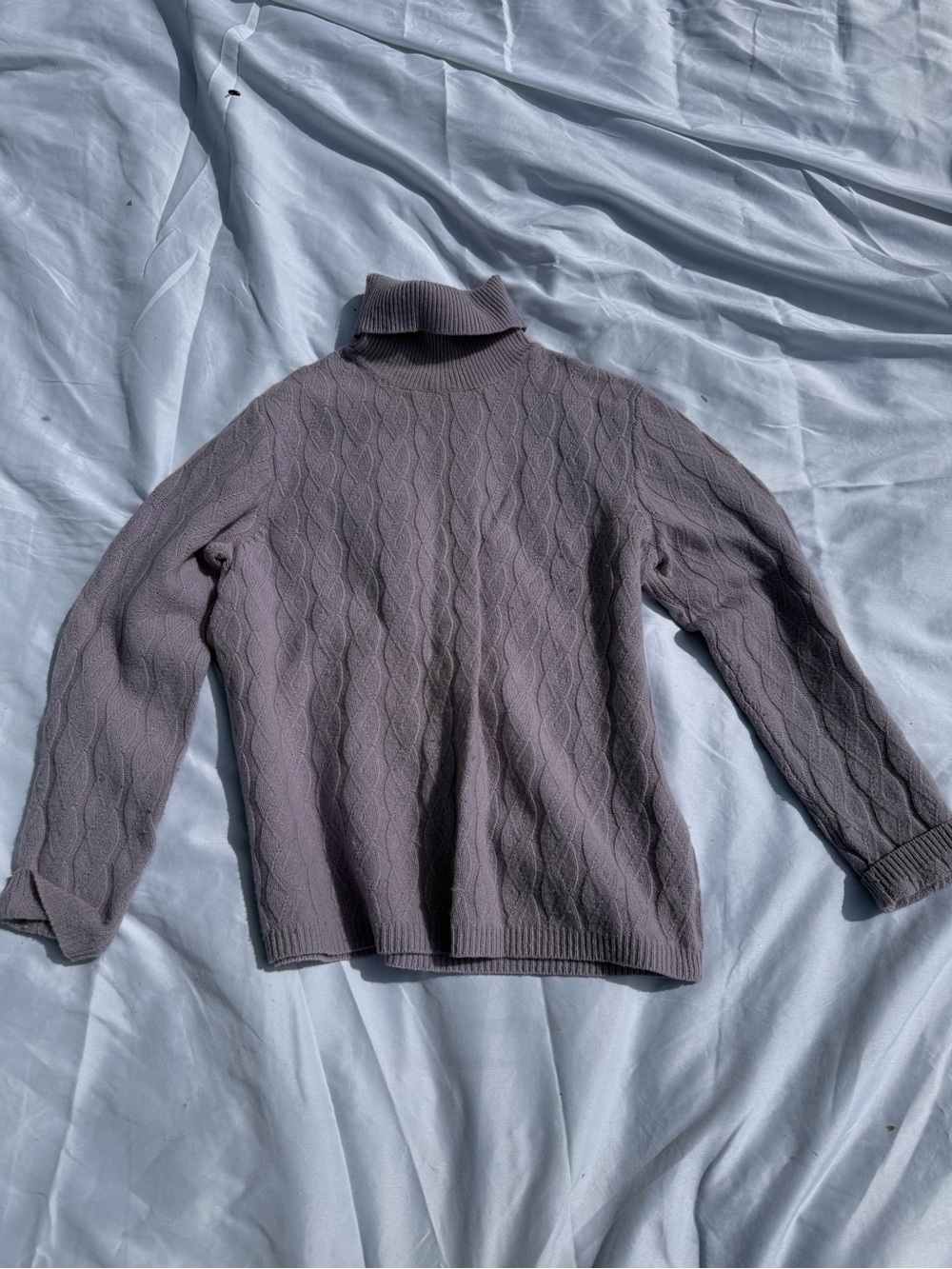 Ann Taylor Lavender Gray Cable-Knit Turtleneck Sweater